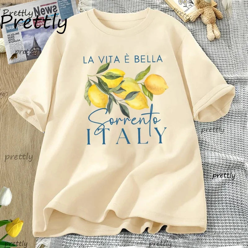 Italy Lemon Fruit T Shirt Womens Tee Summer Cotton Short Sleeve Loose T-shirt Casual Unisex Comfortable Y2k Clothes Tees