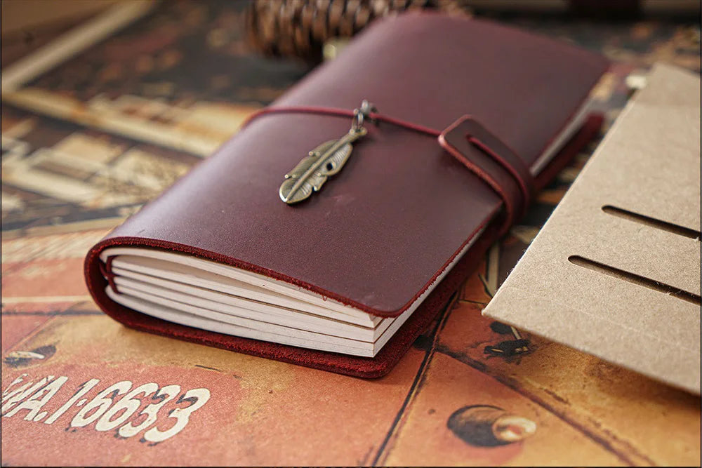 Leather Travel Journal - Refillable Notebook With Embossed Leather Cover, Handmade Diary