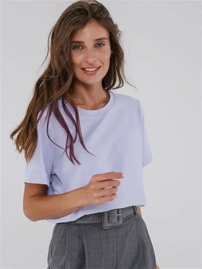 Cotton Womens T-Shirt - Summer Short Sleeve Loose Basic Top - ZOOMNSTORE