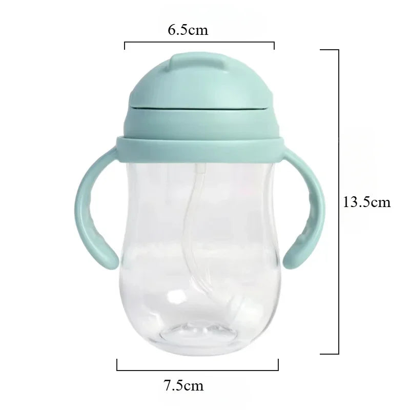 300ML Children's Drinking Water Bottle with Straw Baby Portable Bottle with Handle Outdoor Training Cup Mother Baby Products