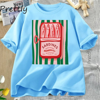 Sardines T-shirt Trend Italy Lovers T Shirt Woman Man Cotton Short Sleeve Harajuku Tshirt Causal Round Neck Womens Clothing