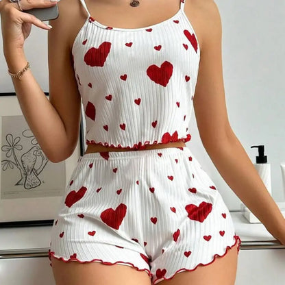 Summer Womens Pajama Set - Solid Color Polyester Sling Top  Shorts - ZOOMNSTORE
