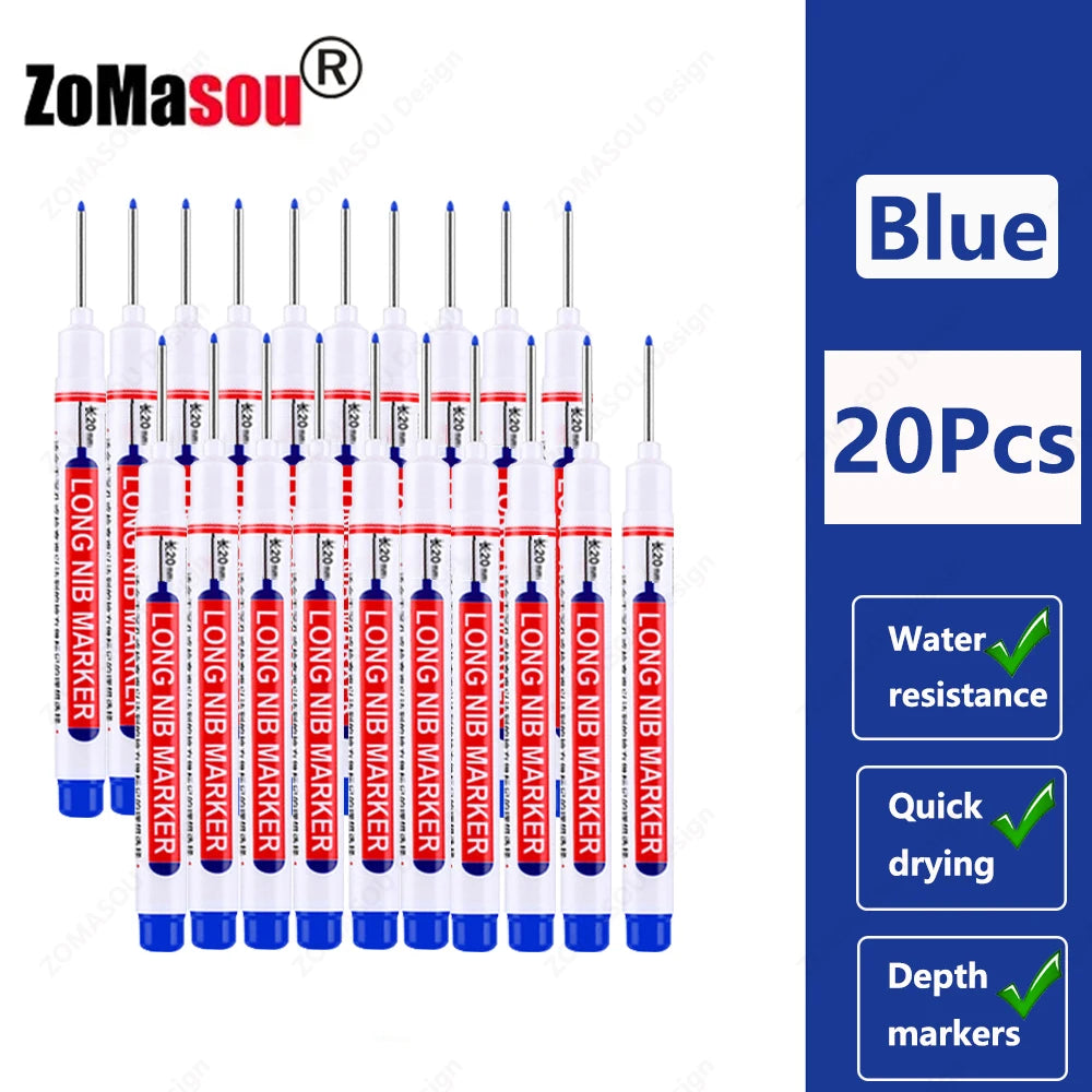 Waterproof Long Head Marker Pen for Deep Holes - 2cm 1-100 Pcs RedBlackBlueGreen Ink - Ideal for Metal  Woodworking