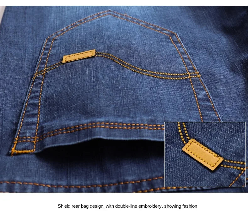 Men's Denim Shorts - Casual Summer Knee Length Multi-Pocket Elastic Waist