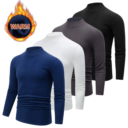 1/2piece Autumn And Winter Men's Semi High Neck Fashionable Base Long Sleeved Top Solid Color Casual Sports Fitness Warm T-shirt