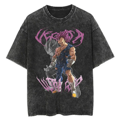 Men Streetwear Washed T Shirt Japanese Anime Dragon Ball Print T-Shirt Harajuku Cotton Casual Tshirt Summer Short Sleeve Tops