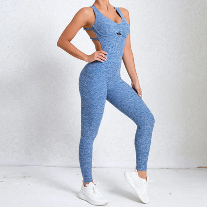 Women Gym Jumpsuit - Backless Fitness Jumpsuit | Breathable Nylon Spandex Blend Activewear