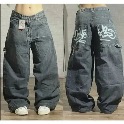 Y2K New Retro Centipede Embroidery Pattern Washed Oversized Wide-Leg Pants Street Gothic Harajuku Floor Pants For Men and Women