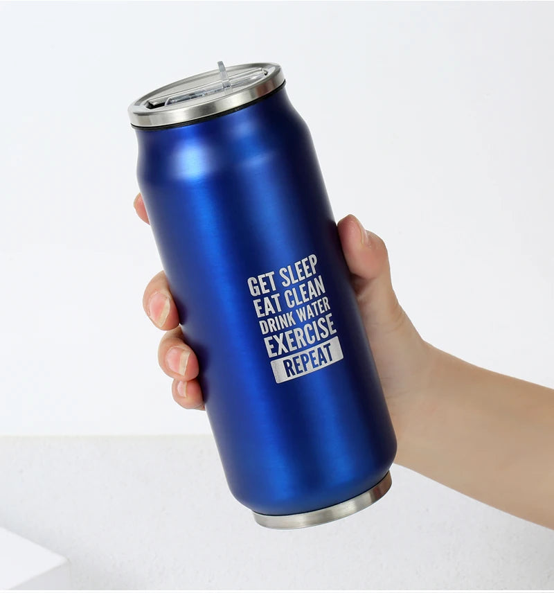500ML 304 Stainless Steel Cola Can Thermos Custom LOGO Vacuum Cup Flask Portable Double Layers Straw Cup Water Bottle Mug