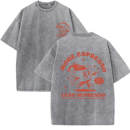 More Espresso Less Depresso Letter Cup Drink Print Washed Womens Tee Shirt Cotton T-Shirts New Breathable Clothes All-Match  Top
