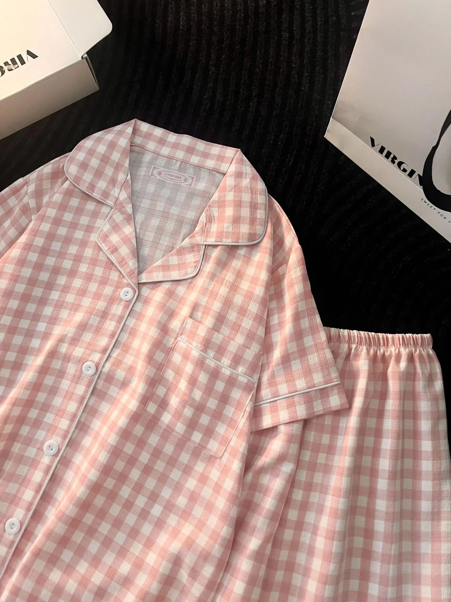 Ins Japanese-Style Minimalist Women's Pajamas Summer Bubble Cotton Cute Girl Loose Short-Sleeve Shorts Loose Summer Outfit Set