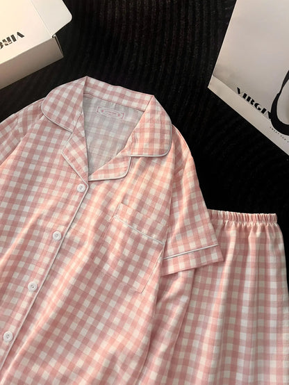 Ins Japanese-Style Minimalist Women's Pajamas Summer Bubble Cotton Cute Girl Loose Short-Sleeve Shorts Loose Summer Outfit Set