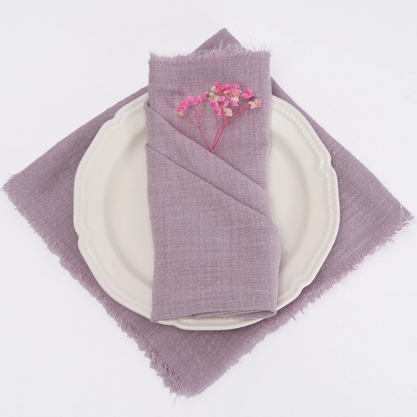 Reusable Cotton Wedding Napkins - 10pcs Green Trim Rustic Party Decor