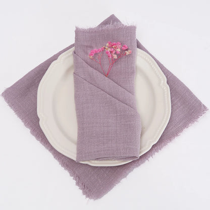 Reusable Cotton Wedding Napkins - 10pcs Green Trim Rustic Party Decor