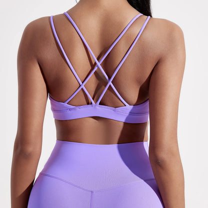 Solid Color Cross Fitness Bra Soft High Strength Women Tight Sport Top Comprehensive Training Gym Yoga Underwear With Chest Pad
