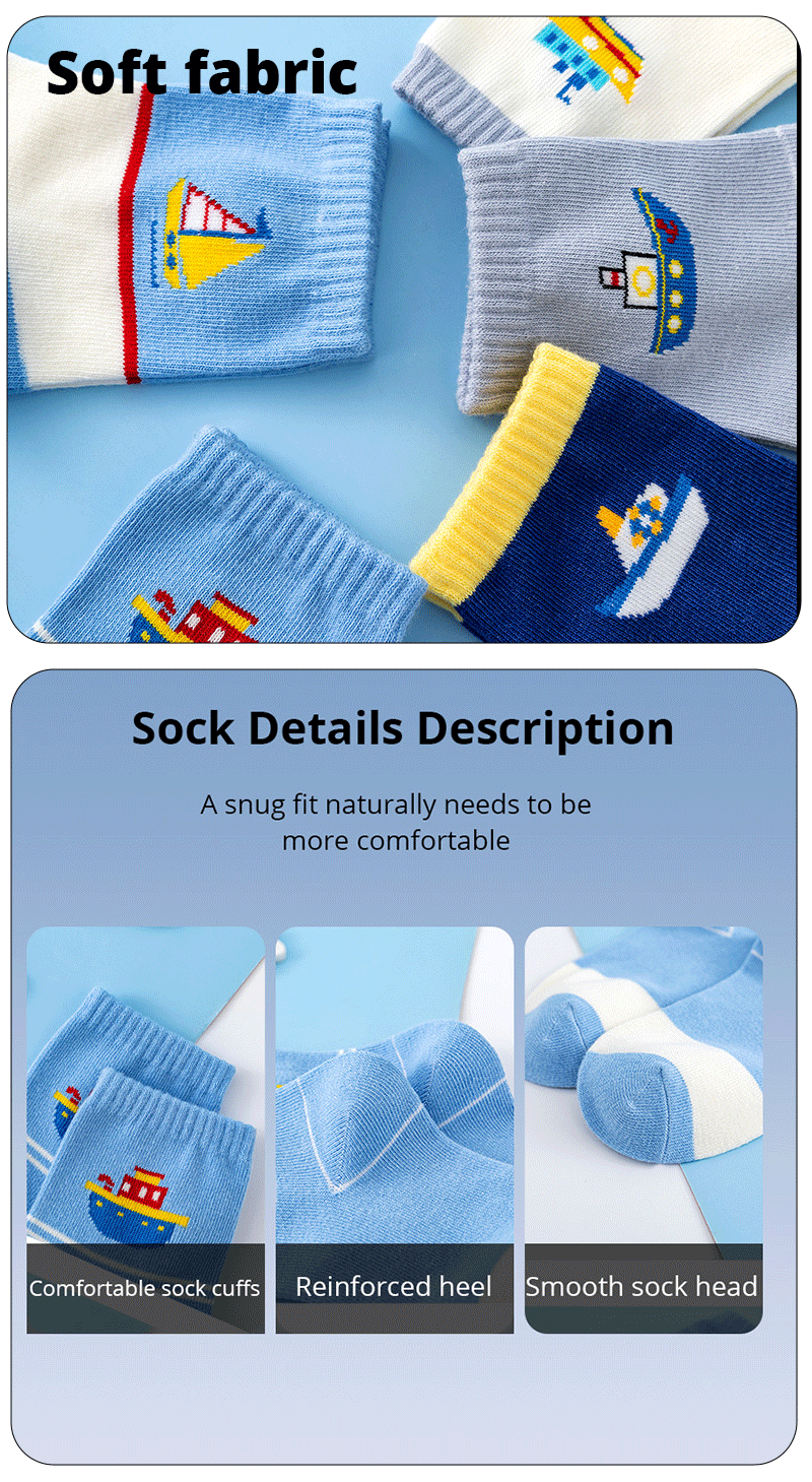 5 Pairs Of New Autumn And Winter Childrens Socks Striped Sailboat Boys Socks 4 to 8 Year Old Socks