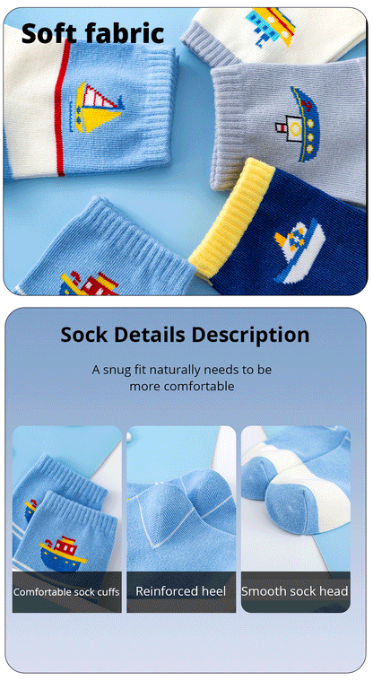 5 Pairs Of New Autumn And Winter Childrens Socks Striped Sailboat Boys Socks 4 to 8 Year Old Socks