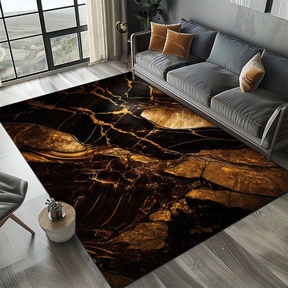 Marble Stone Carpet Rug - Modern Black White Gold Polyester Velvet Area Rug for Living Room