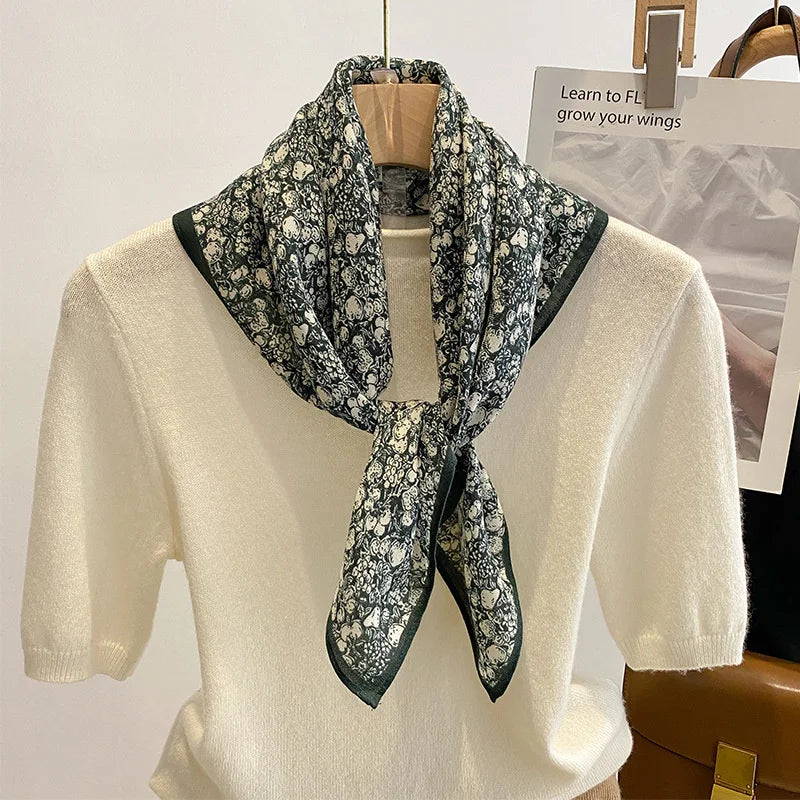 Pure Cotton Womens Printed Scarf - Fashionable Square Foulard for Neck and Hair