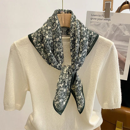 Pure Cotton Womens Printed Scarf - Fashionable Square Foulard for Neck and Hair