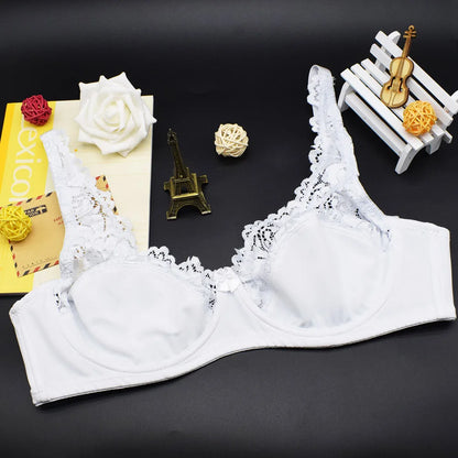 Plus Size Lace Bra - Women's Underwire Floral Lace Brassiere with Adjustable Straps