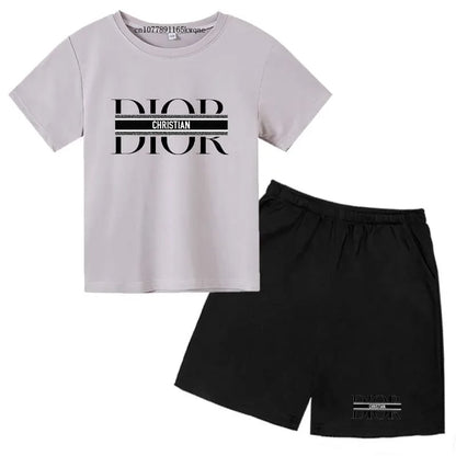 Summer Short Sleeve T Shirt +shorts 2 Piece Set Children Clothes Luxury Brand Print Sport Casual Fashion Boy Girl Kid Tracksuit