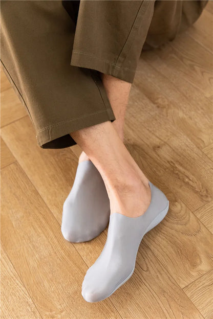 5pairs Men's Socks Cotton Breathable Summer Ultra-thin No Show Ice Silk Sock Silicone Non-slip Bottom Absorb Sweat Men Boat Sock