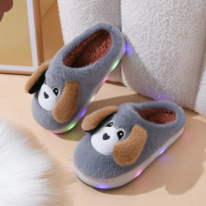 Kids Winter Slippers - Cartoon LED House Shoes With Thick Sole & Anti Slip