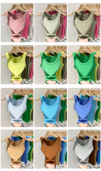 Women Solid Round Neck Ribbed Tank Top Camisole Women 2026 Summer Basic Elastic Tank Top O Neck Solid Tank Top