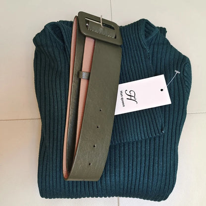 Knitted Turtleneck Bodycon Dress - Soft Elastic Midi Party Dress with Belt for Women