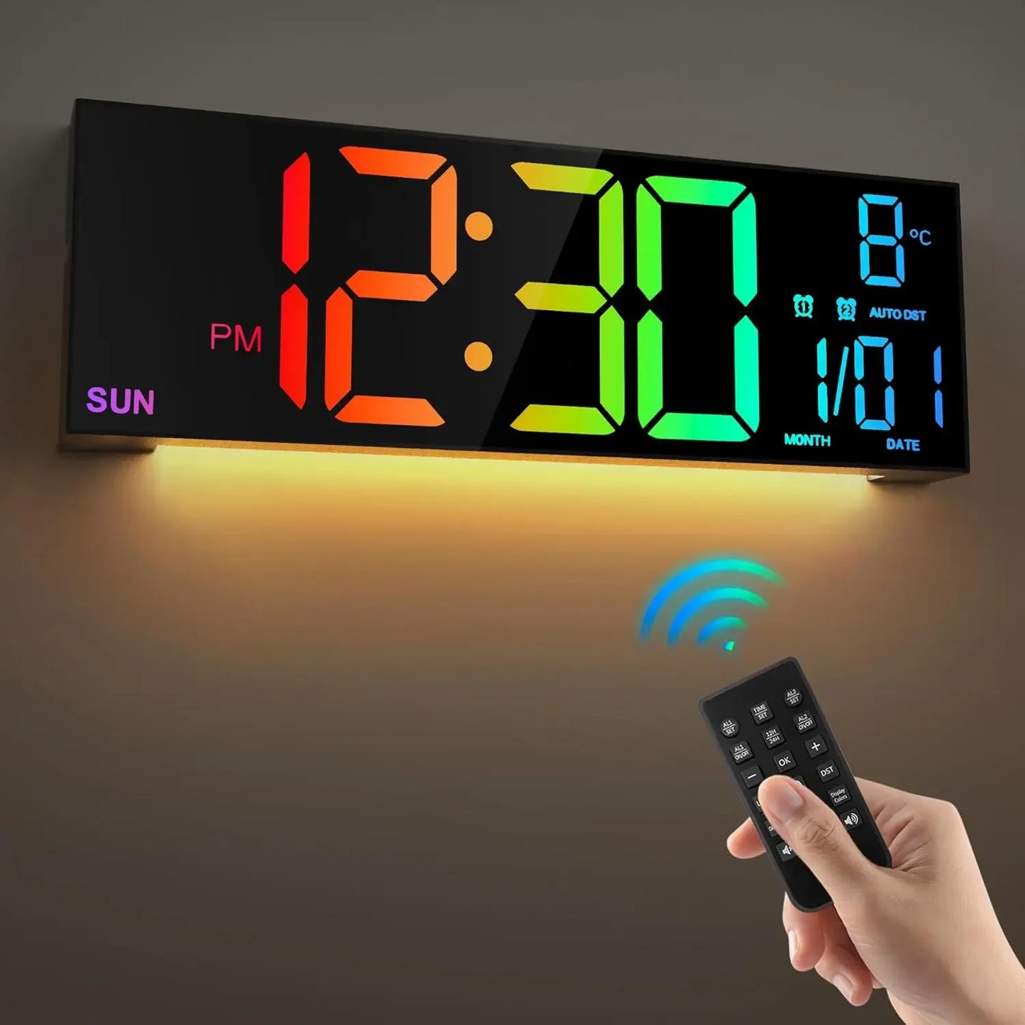 Large Digital Wall Clock - 162 LED with Remote Dual Alarm  RGB Colors