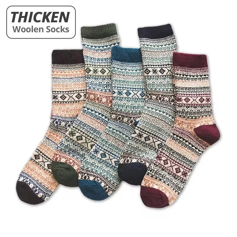 Mens Winter Wool Socks - Warm Colorful Retro Style for Snow Boots EU Size 38-44 - ZOOMNSTORE