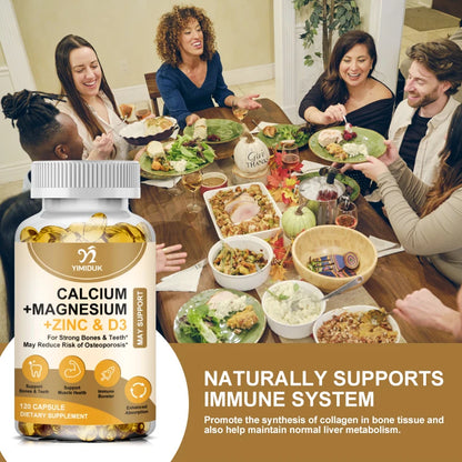 Calcium, Magnesium, Zinc & Vitamin D Capsules - Delicious Bone Health Capsules Supplement for Men, Women & Kids