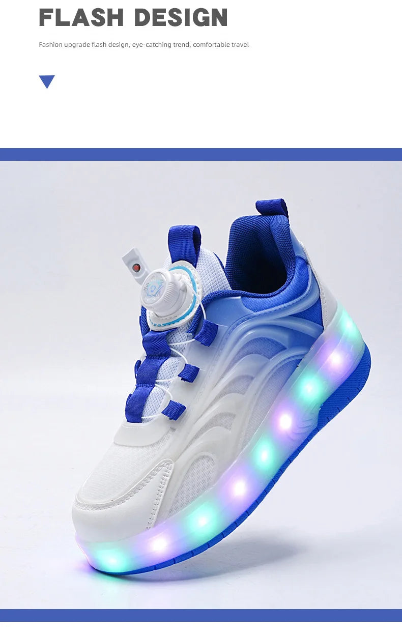 Children Roller Skate Shoes - LED Light Sneakers with USB Charging & Durable TPR Outsole