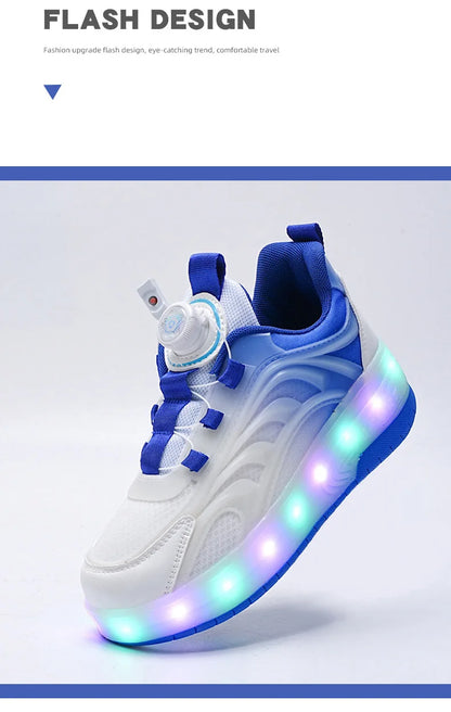 Children Roller Skate Shoes - LED Light Sneakers with USB Charging & Durable TPR Outsole