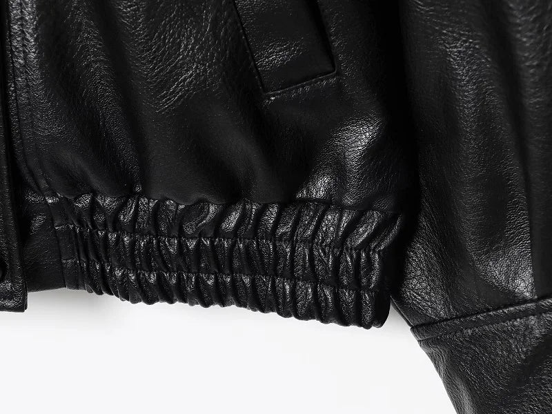 Faux Leather Jacket – Women's Bomber Jacket With Snap Button | Office Outerwear Coat