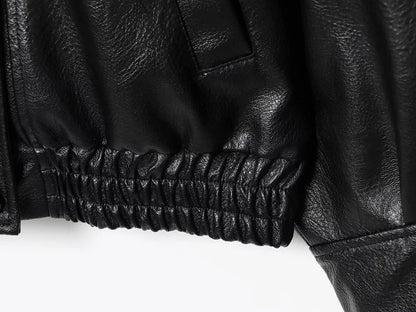 Faux Leather Jacket – Women's Bomber Jacket With Snap Button | Office Outerwear Coat