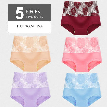 5Pcs/Set High Waist Cotton Panties Women Body Slimming Underwear Fashion Print Briefs Ladies Panty Breathable Female Lingerie