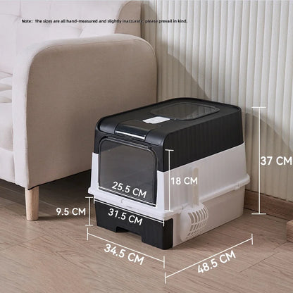 Large Foldable Cat Litter Box with Scoop - Odor Control Easy to Clean Front Entry  Top Exit - ZOOMNSTORE