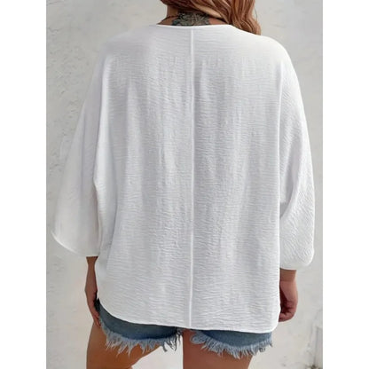 Plus Size 2025 New Fashion Women's Tops Loose V-Neck Long Sleeve T-Shirt Spring Summer Elegant Solid Color Casual Blouse