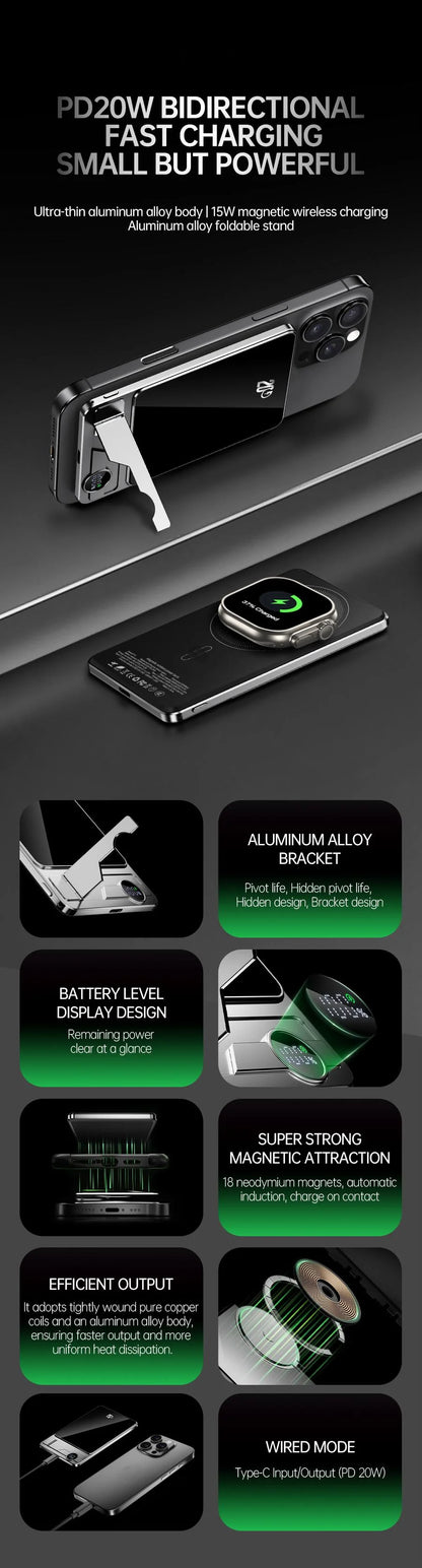 Ultra-thin Magnetic Power Bank Wireless Fast Charging Portable Battery for Apple Watch iPhone Samsung for Magsafe Powerbank