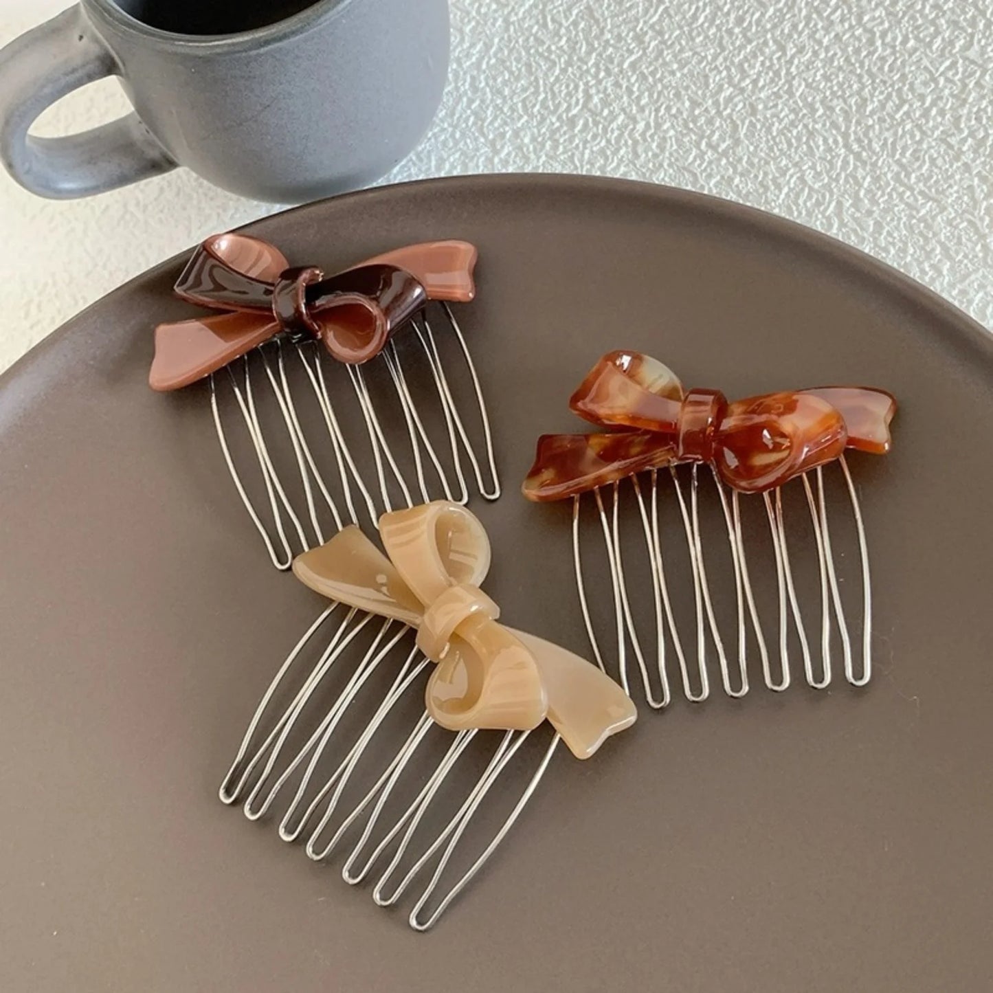 Women's Acrylic Bow Hair Combs,Elegant Hair Side Combs, Stylish For Updo Hairstyling & Daily Wear, Trendy Hair Accessories