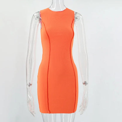 Women's Bodycon Mini Dress – Sleeveless O-Neck Patchwork Sheath Dress