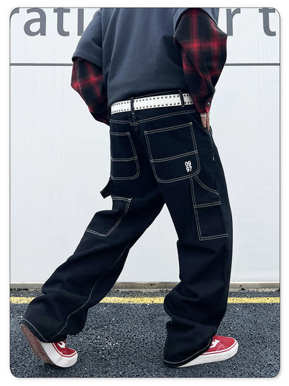 Liys Retro Black Fashion Work Jeans Men Casual Straight-Leg Classic Work Denim Trousers Korean Brand Pant Men's Summer Pants