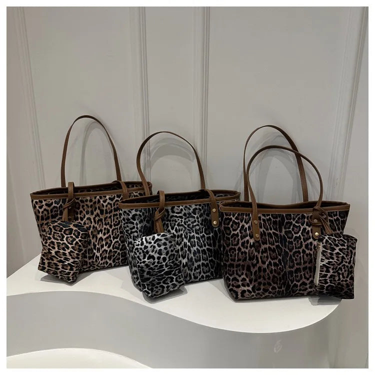 Leopard Print Tote Bag - Women's PU Leather Large Capacity Casual Travel Purse