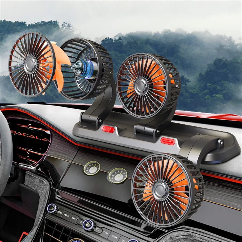 12V Automotive Fan Car Fan 24V 360° Adjustable 3-Head Air Fan Low Noise Multifunctional Temporary Parking Fan for Auto Vehicles