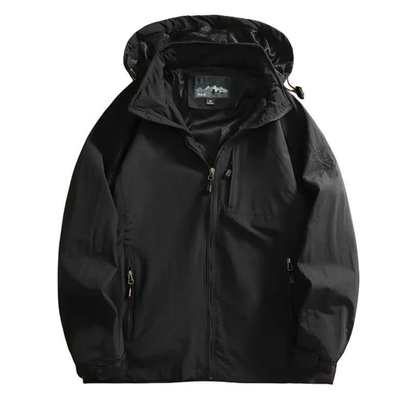 New Waterproof Hooded Jackets Men Casual Windproof Coat Autumn Lightweight Multi-Pocket Hiking Windbreaker Detachable Hat Jacket