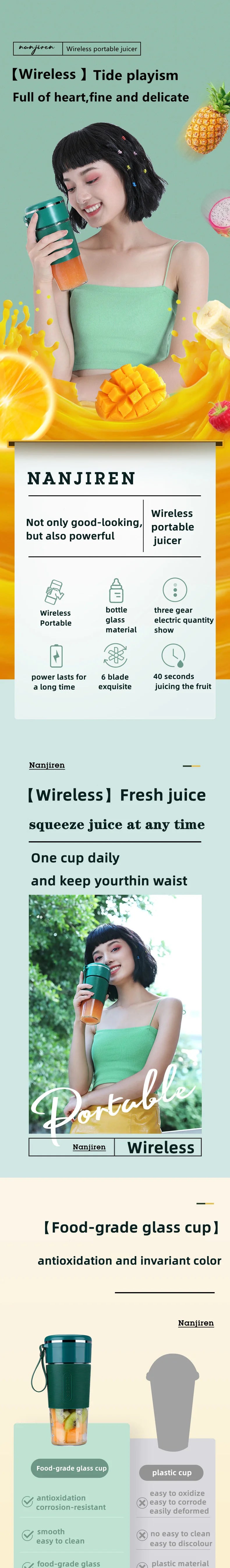 Portable USB Rechargeable Mini Juicer - Wireless Smoothie Blender  Fruit Juice Maker