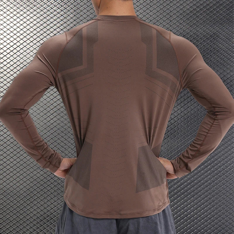 Men Compression Shirt - Long Sleeve Running Gym Top With Moisture Wicking Fabric