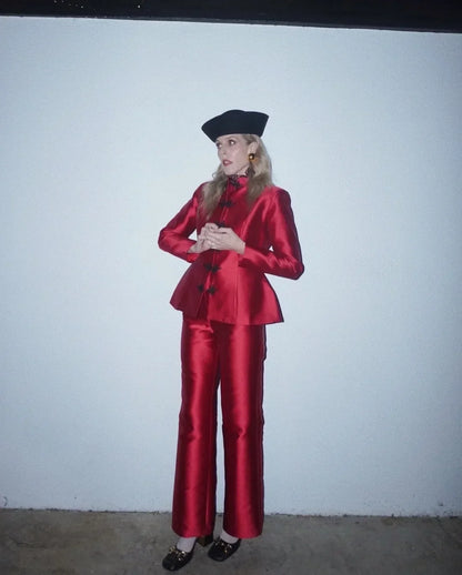 Elegant Satin Coat – Women's Satin Jacket With Cinched Waist & Button Closure